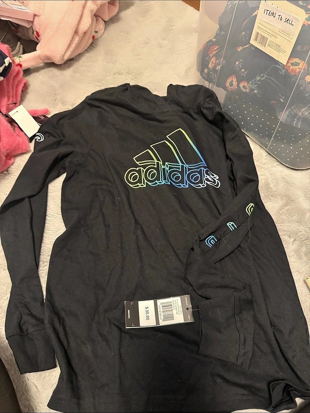 adidas Long Sleeve Athletic Tee in Black Size Large NWT
